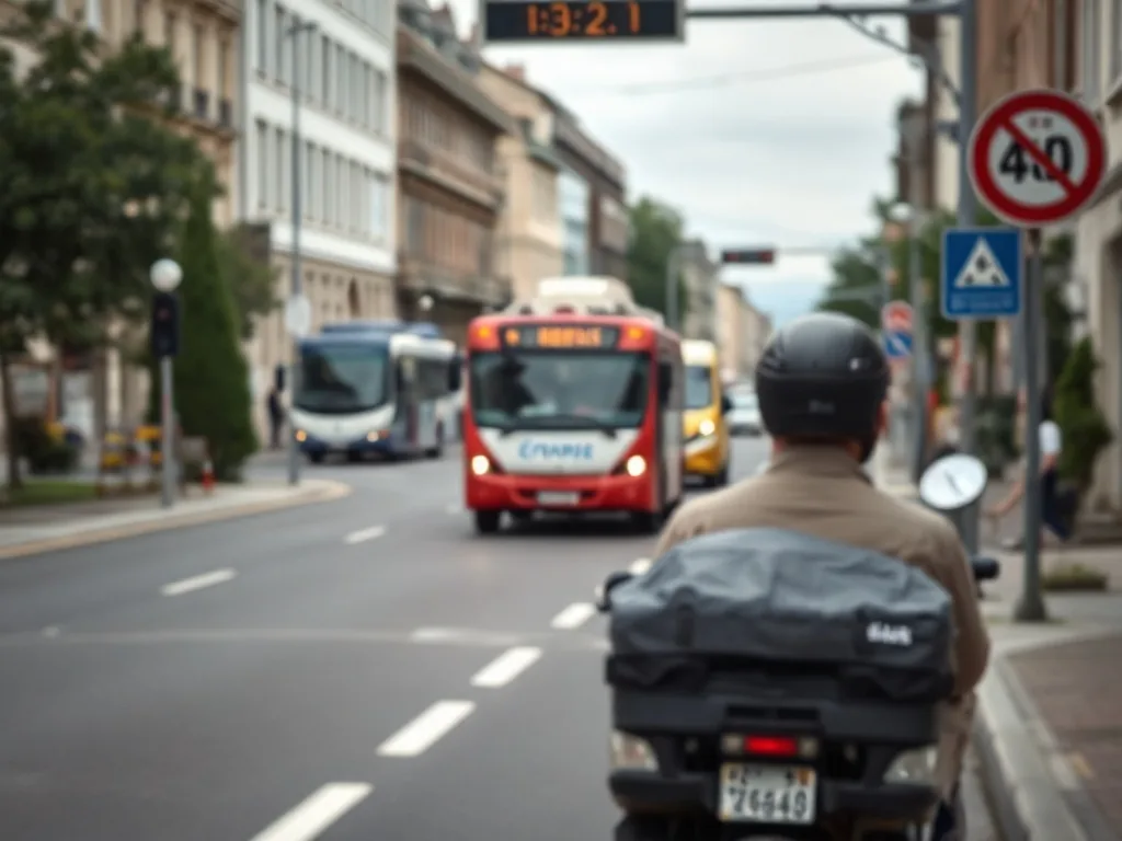 Écran d’examen du code de la route affichant une question sur une intersection, avec un candidat en arrière-plan qui
